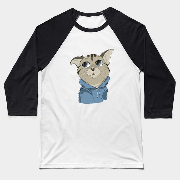 Grey Cat Baseball T-Shirt by Ricebowl 